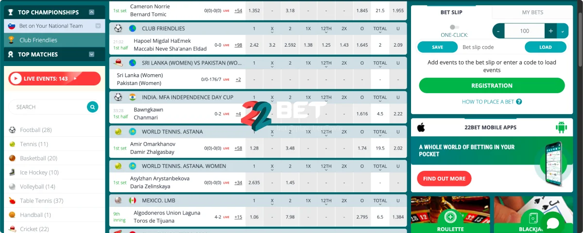 22Bet Spletna platforma